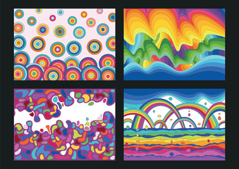 Psychedelic Color Backgrounds, Bright Color Rainbows, Bubbles, Clouds, Waves and Circles