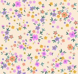 Cute floral pattern in the small flowers. Seamless vector texture. Elegant template for fashion prints. Printing with small colorful flowers. White ivory background.