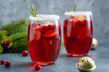 Tasty fresh cocktail with cranberries