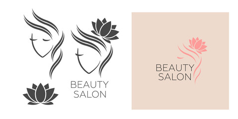 Beautiful woman vector logo template for hair salon, beauty salon, cosmetic procedures, spa center. vector logo template for hair salon