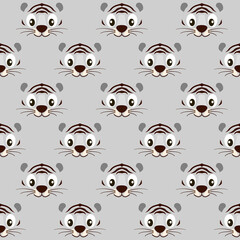 Seamless pattern striped cute white tiger face for wallpaper.