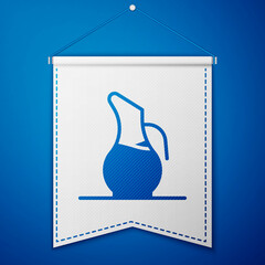Blue Decanter for wine icon isolated on blue background. White pennant template. Vector