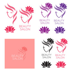 Fototapeta na wymiar Beautiful woman vector logo template for hair salon, beauty salon, cosmetic. Beautiful woman vector