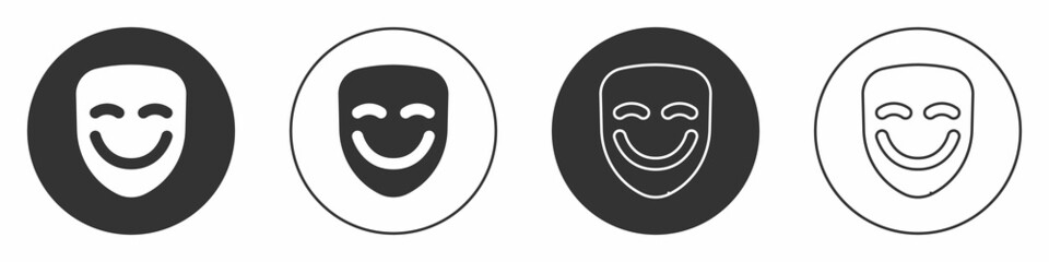 Black Comedy theatrical mask icon isolated on white background. Circle button. Vector