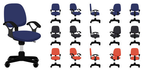 Beautiful cute armchair set with different color and poses isolated