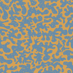 Vermicular vector seamless pattern background. Historical style backdrop in orange blue with abstract coral shapes and terrazzo blend. Rennaissance effect duotone texture repeat for wellness, summer
