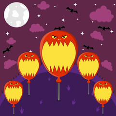 Balloon Character in Field and On Night. Vector And Illustration