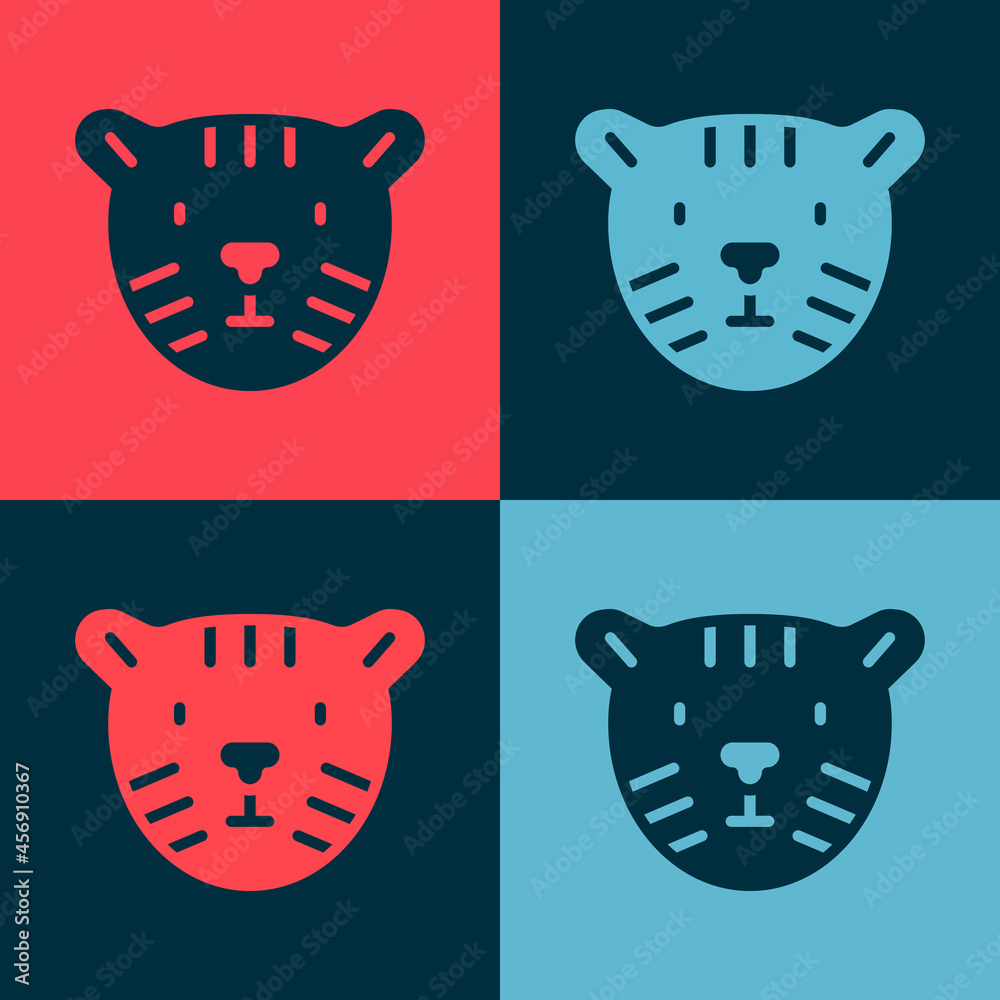 Poster pop art tiger head icon isolated on color background. vector