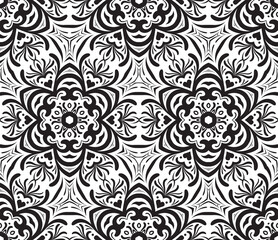 Vector seamless pattern with Mandala. Snowflake. Monochrome vector illustration