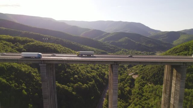 Traffic on the Hemus highway viaduct over Vitinya pass