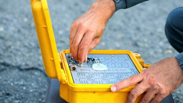 Explosive in a career. explosive work in a career. The blaster prepares for a blast in the quarry