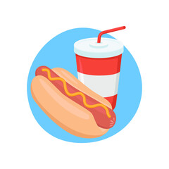 Menu Hot Dog and Soda Emoji Icon Illustration. Fast Food Restaurant Vector Symbol Emoticon Design Doodle Vector.