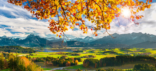 panoramic landscape at autumn in region Allgaeu in Bavaria