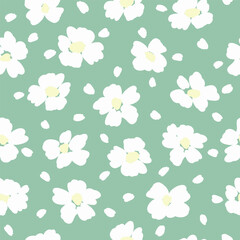 Simple flowers seamless pattern. Cute hand drawing vector illustration. White primitive flowers background, vintage design. Surface design, textile, stationery