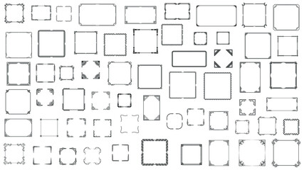 Big Set Black Simple Line Frame Collection Doodle Square Floral Frame Elements Vector Design Style Sketch Isolated Illustration For Banner