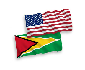 Flags of Co-operative Republic of Guyana and America on a white background