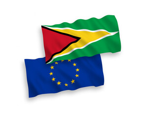 Flags of European Union and Co-operative Republic of Guyana on a white background