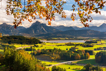 panoramic landscape at autumn in region Allgaeu in Bavaria