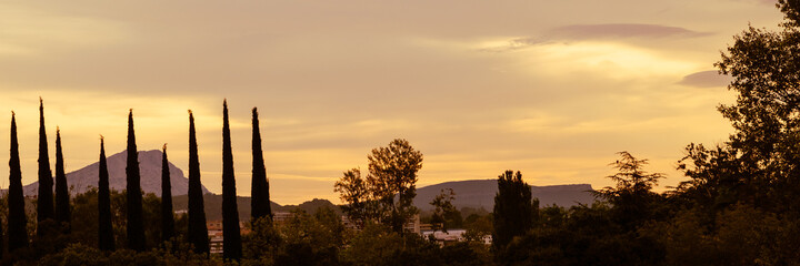 the Sainte Victoire mountain in the light of a cloudy late summer morning