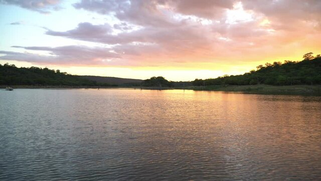 Boating on Lake Kariba with sunset scenery,Zimbabwe