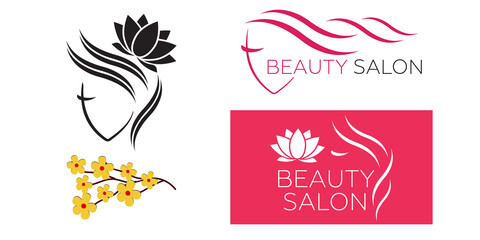 Beautiful woman vector logo template for hair salon, beauty salon, cosmetic procedures, spa center. vector logo template for hair salon