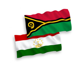 Flags of Republic of Vanuatu and Tajikistan on a white background