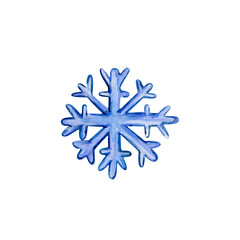 Snowflake on a white background, watercolor illustration