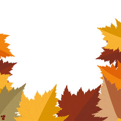 Naklejka na ściany i meble Autumn seasonal background with border made of falling autumn golden, red and orange colored leaves isolated on background. Vector illustration