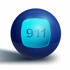 Blue Telephone with emergency call 911 icon isolated on white background. Police, ambulance, fire department, call, phone. Blue circle button. Vector