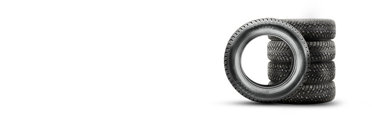 winter directional studded tires isolate, set stack on a white background copyspace