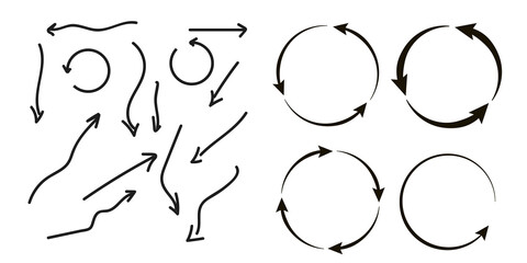 Set of hand drawn arrows. Arrows doodle set