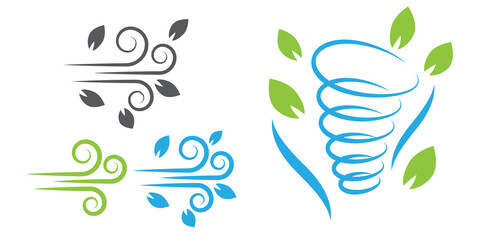 Wind icons nature, wave flowing, cool weather, climate and motion