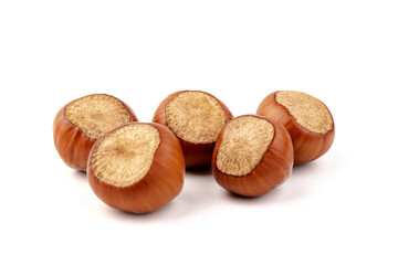 Group of hazelnuts, isolated on white background