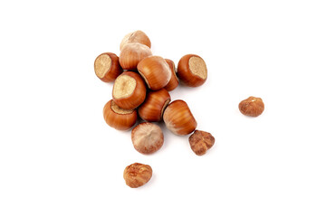 Group of hazelnuts, isolated on white background