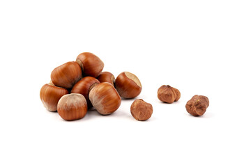 Group of hazelnuts, isolated on white background