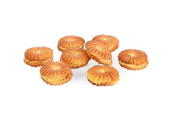 sandwich cookies with cream isolated on white background