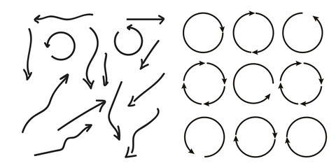 Set of hand drawn arrows. Arrows doodle set