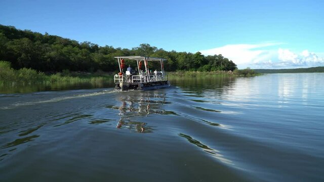 Boating along the shore of Lake Kariba Zimbabwe