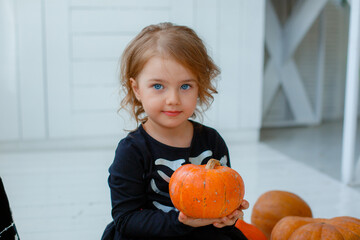 portrait of a little girl in a witch costume, Halloween
