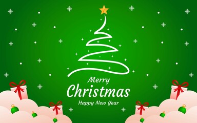 green color merry christmas and new year greeting background design for sales banner and poster template.