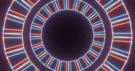 Render with neon yellow and blue spheres from rectangles