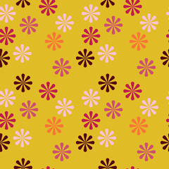vintage multi colored seamless pattern. chaotic arrangement, geometric stylized flowers, 60s, 70s. surface design, fabric, paper, stationery, card, banner, textile