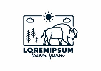 Line art illustration of bison