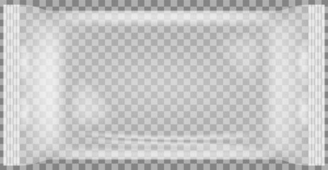 Transparent plastic bag vector illlustration. Glossy polyethylene wrapping. Plastic packaging isolated on transparent background. Polyethylene packaging for storing and carrying small items