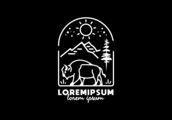 Line art illustration of bison