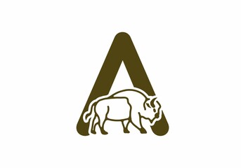 Initial letter A with bison line art