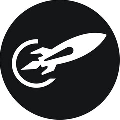 Rocket launch, startup icon in solid black flat shape glyph icon