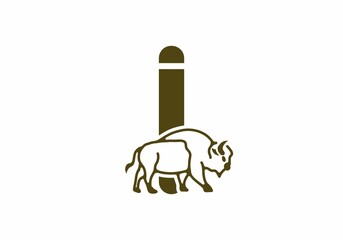 Initial letter I with bison line art