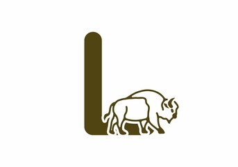 Initial letter L with bison line art