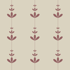 Red three leaves flowers different size with line between on beige background seamless vintage pattern wallpaper